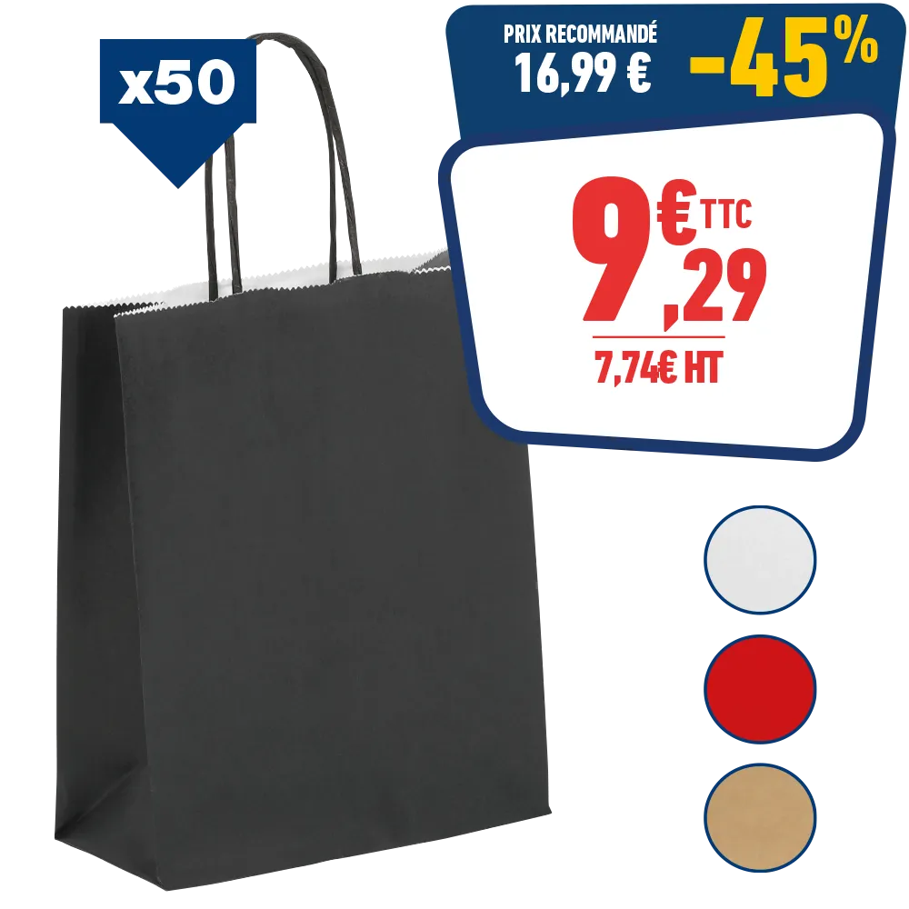 50 SACS KRAFT Noir 18 x 8 x 24 CM