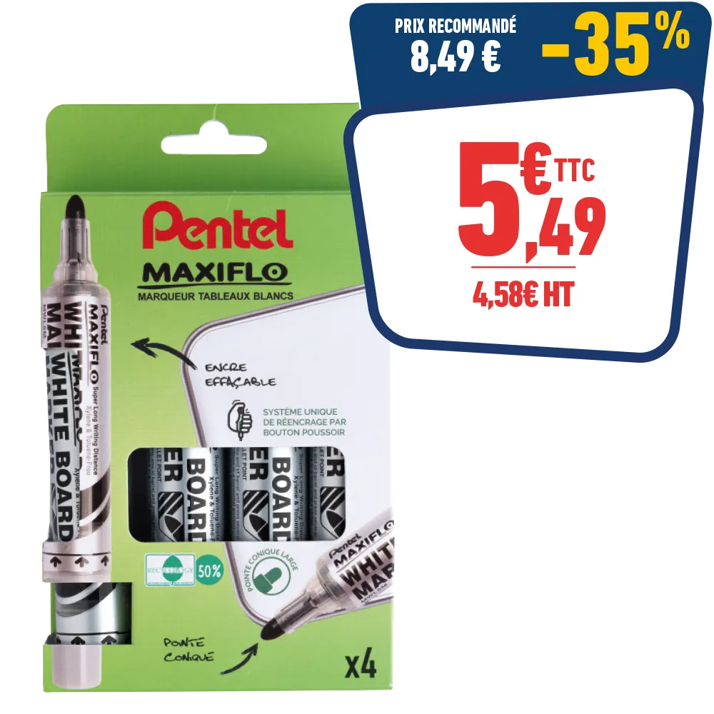 4 MARQUEURS MAXIFLO - POINTE LARGE CONIQUE
