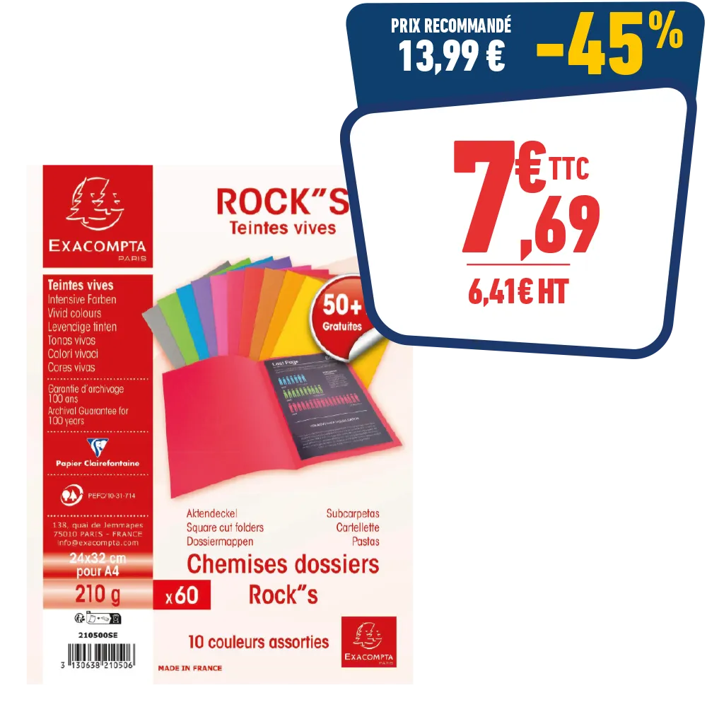 60 CHEMISES «ROCKS» A4 - 210 GR
