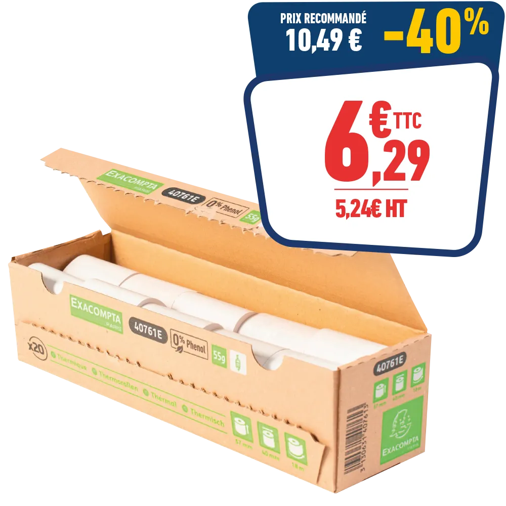 20 Bobines carte bancaire 57 x 40 x 12 mm 18m - 55 gr