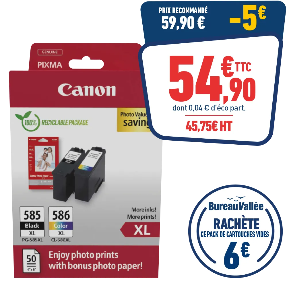 PACK DE 2 CARTOUCHES D'ENCRE CANON PG-585/CL-586 XL
