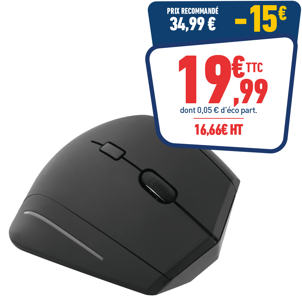 SOURIS ERGONOMIQUE VERTICALE SANS FIL T'NB NOIRE