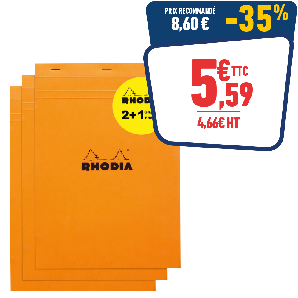 3 BLOCS RHODIA A4 - 160 PAGES - PETITS CARREAUX