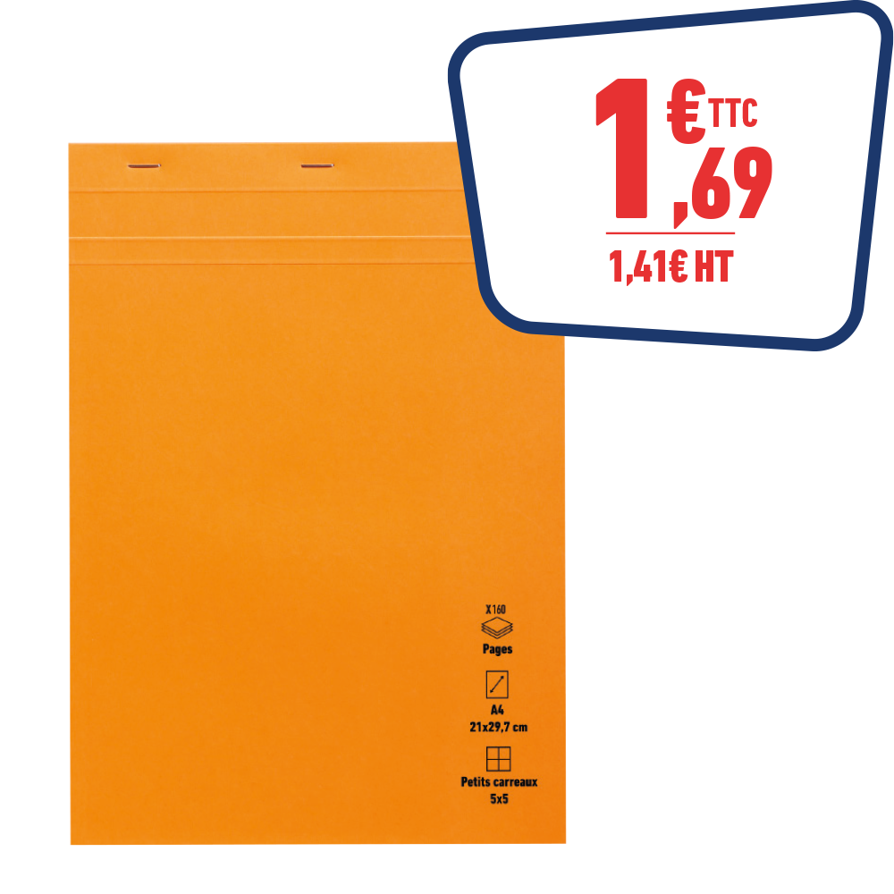 BLOC NOTES - A4 - PETITS CARREAUX - 70 GR