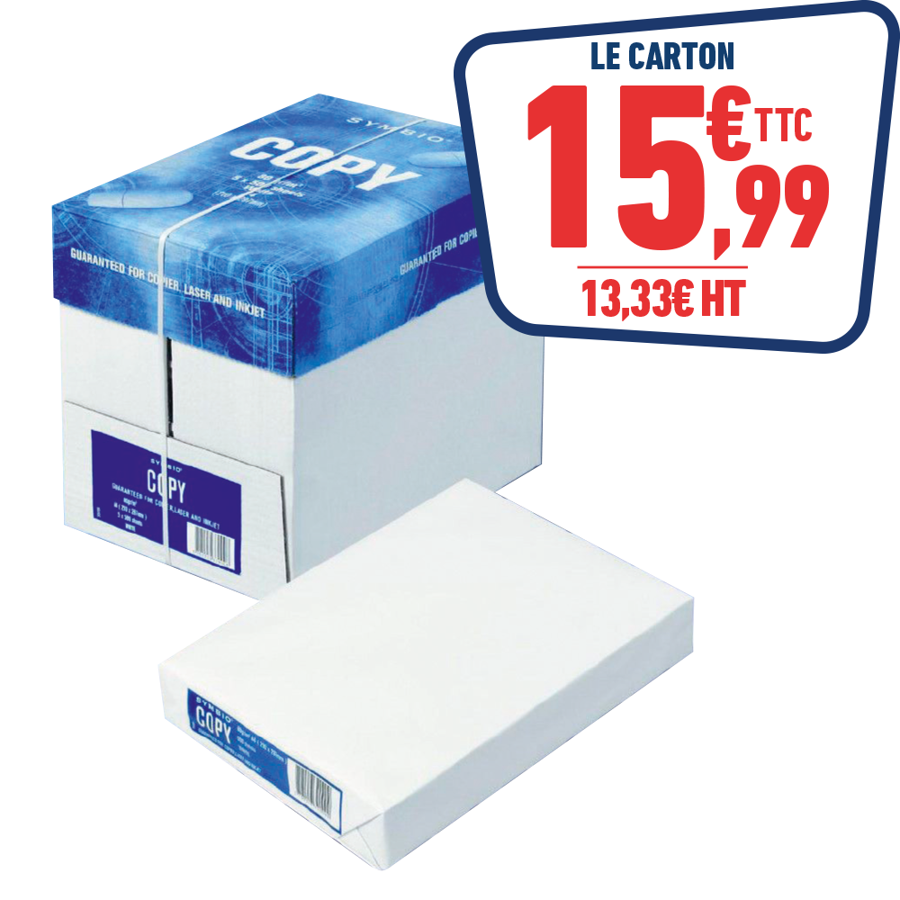 CARTON DE 5 RAMETTES DE 500 FEUILLES PAPIER BLANC - A4 - 80 GR